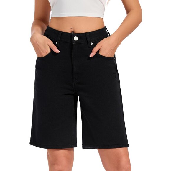 Women Baggy Jean Shorts Denim Bermuda Mid-Low Rise Casual Wide Leg - Picture 3 of 7